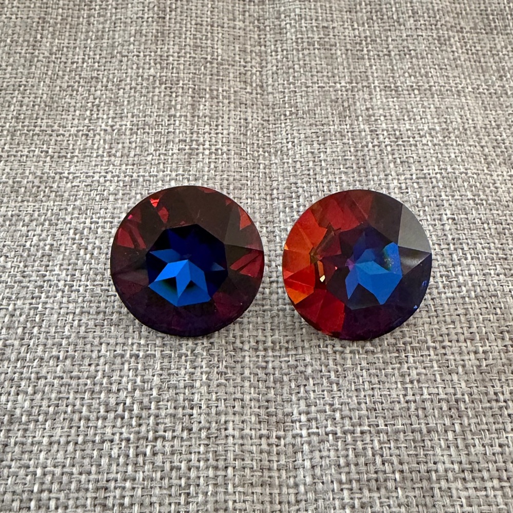 Sparkling Faceted Margarita Crystal Stud Pierced Earrings –Red Blue Aurora Glass